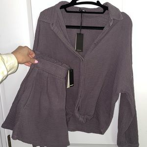 Monrow Women’s Relaxed 2-Piece shirt and blouse set